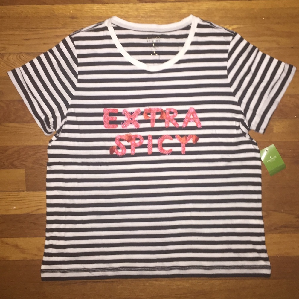 kate spade Black and White Striped "Extra Spicy" Tee